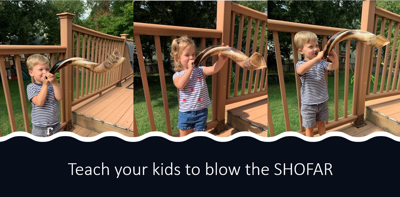 Kids blow the shofar